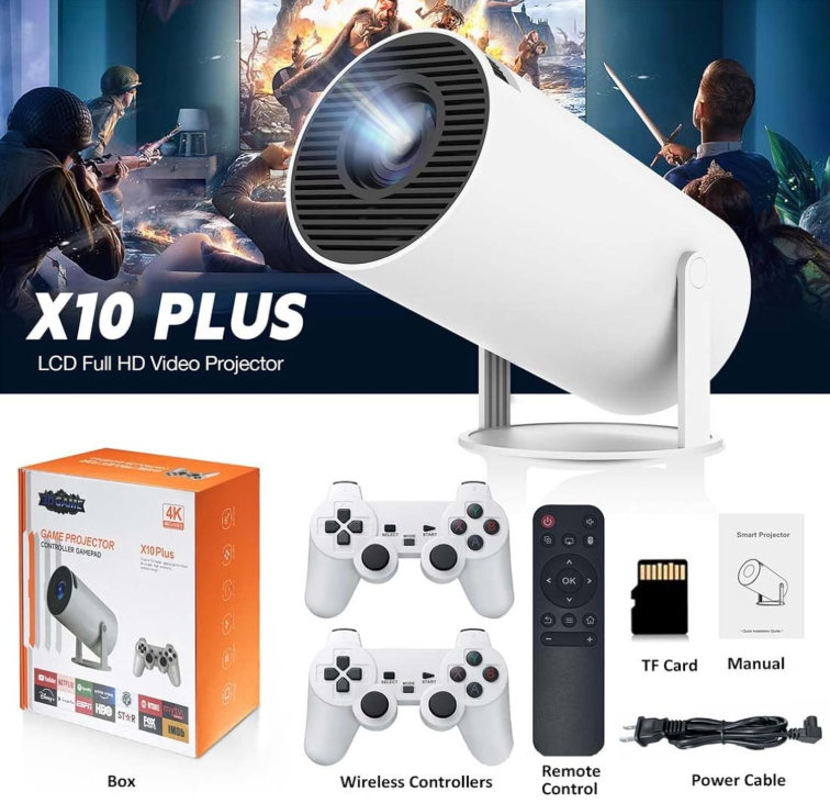 Proyector X10 Plus 4K con Gamepad – Smart Android Projector con Apps y Juegos